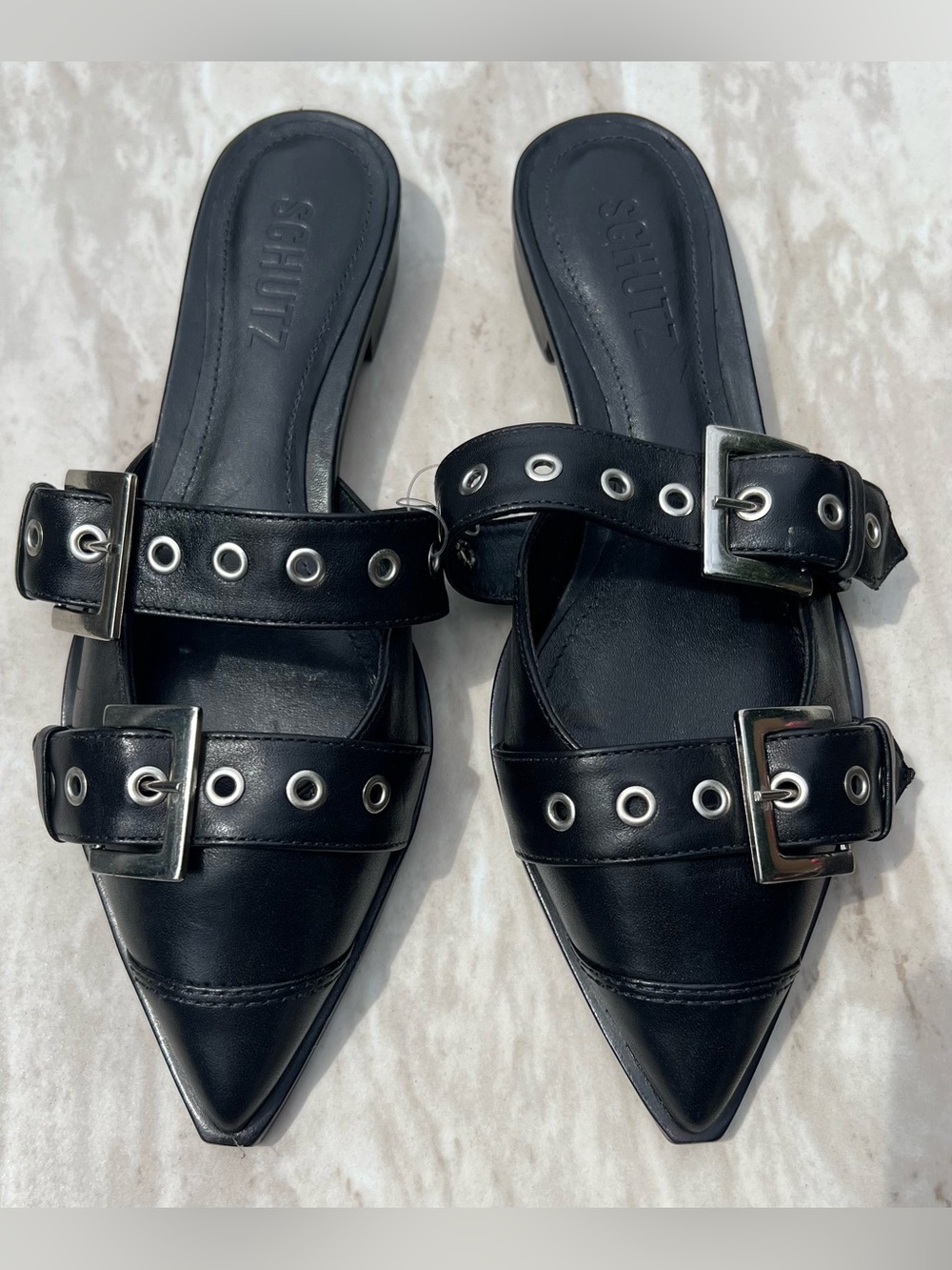 NWT SCHUTZ Black Penny Leather Flat in Size 5.5B